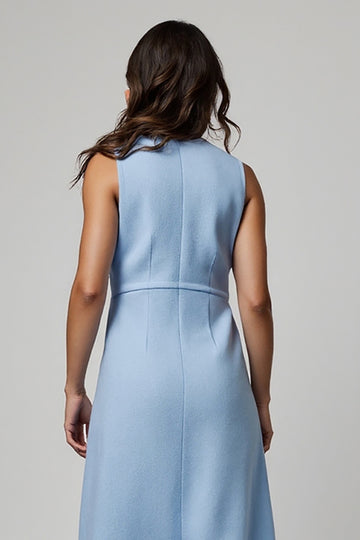 Blue Midi Sheath Work Dress with Buttons